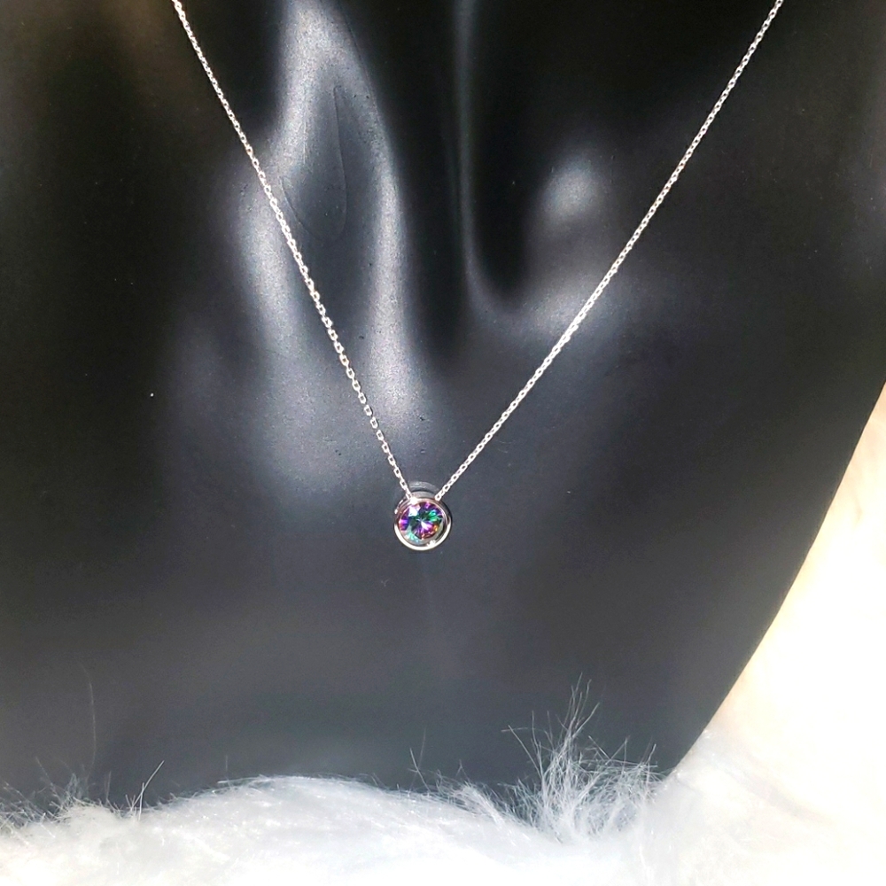 New Round Rainbow Topaz CZ Pendant Necklace - Picture 2 of 4